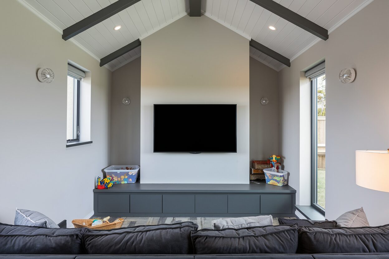 Large TV wall mounted in a double-storey Mindarie marina home